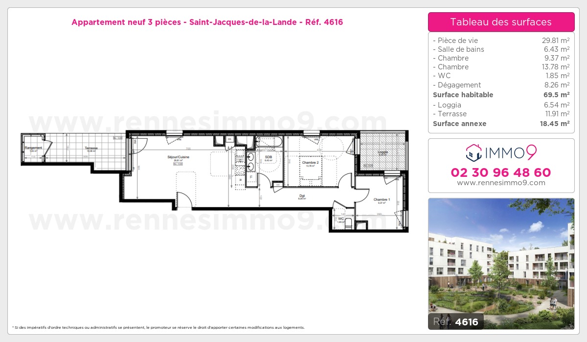 Plan et surfaces, Programme neuf Saint-Jacques-de-la-Lande Référence n° 4616