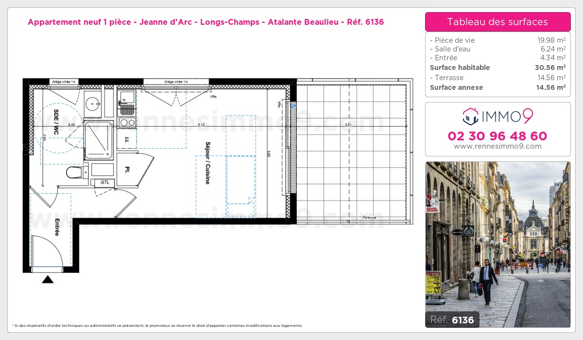 Plan et surfaces, Programme neuf Rennes : Jeanne d'Arc - Longs-Champs - Atalante Beaulieu Référence n° 6136