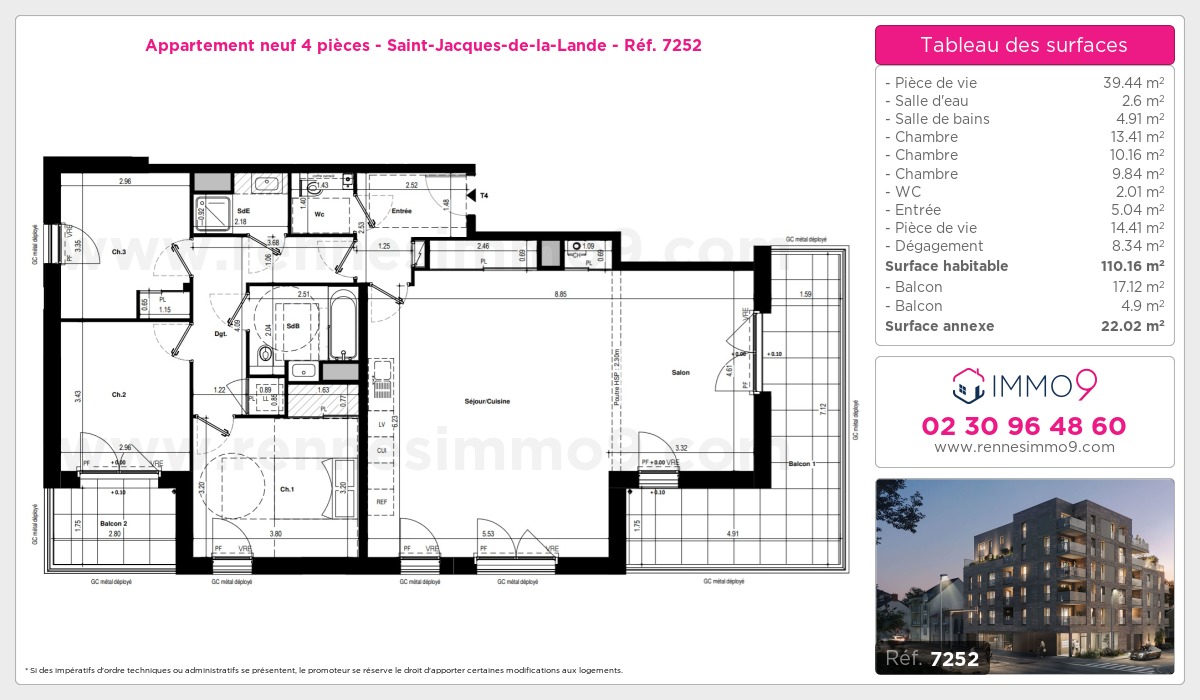 Plan et surfaces, Programme neuf Saint-Jacques-de-la-Lande Référence n° 7252