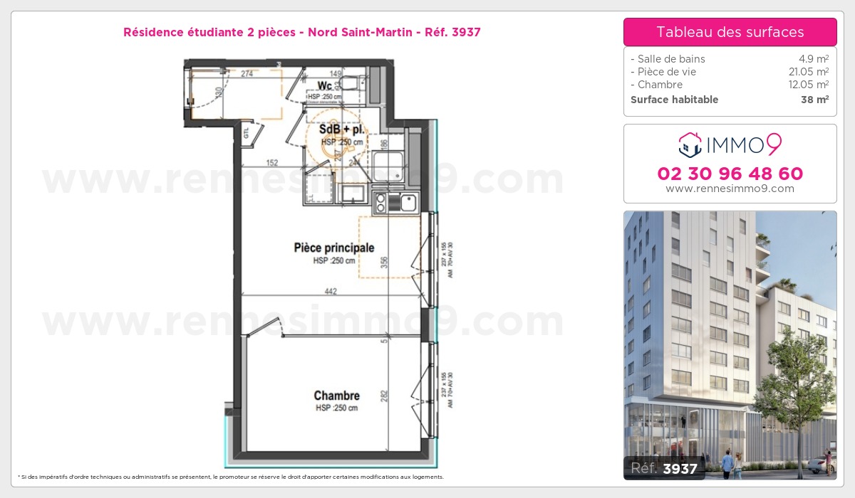 Plan et surfaces, Programme neuf Rennes : Nord Saint-Martin Référence n° 3937