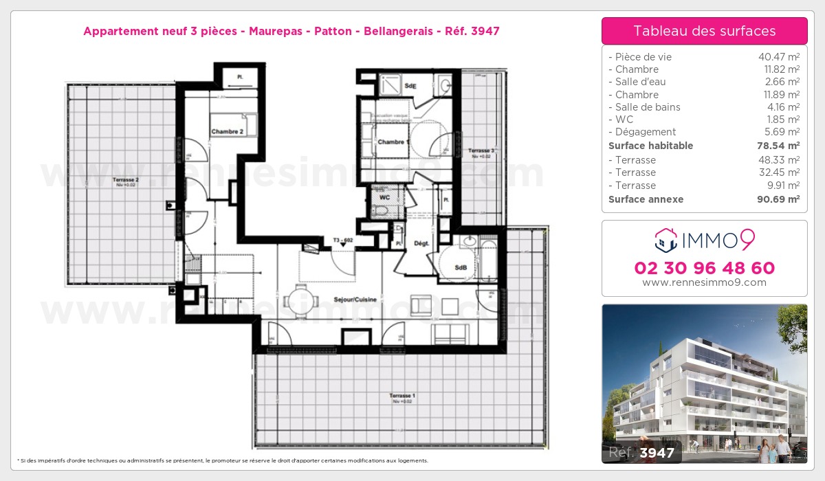 Plan et surfaces, Programme neuf Rennes : Maurepas - Patton - Bellangerais Référence n° 3947