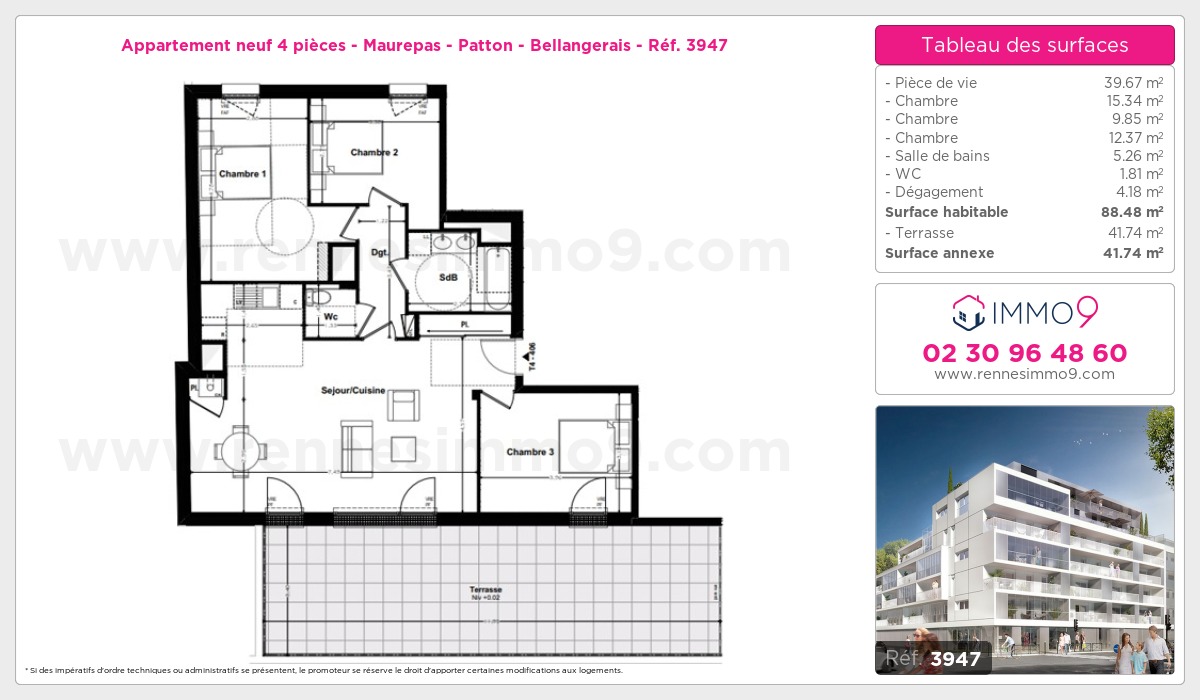 Plan et surfaces, Programme neuf Rennes : Maurepas - Patton - Bellangerais Référence n° 3947