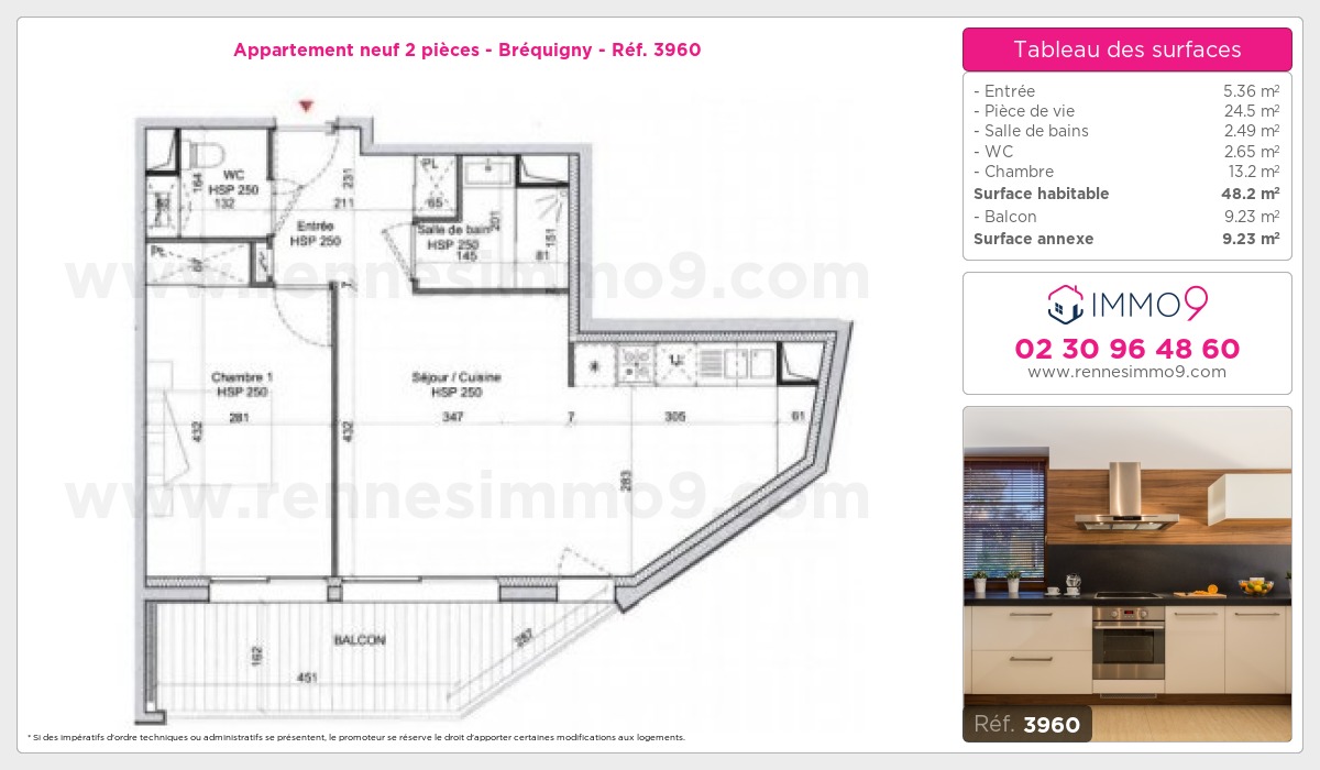 Plan et surfaces, Programme neuf Rennes : Bréquigny Référence n° 3960