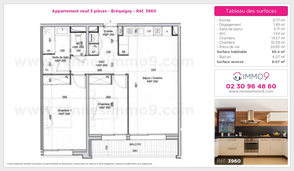 Plan et surfaces, Programme neuf Rennes : Bréquigny Référence n° 3960