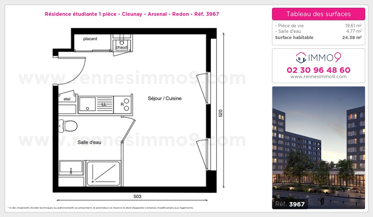 Plan et surfaces, Programme neuf Rennes : Cleunay - Arsenal - Redon Référence n° 3967