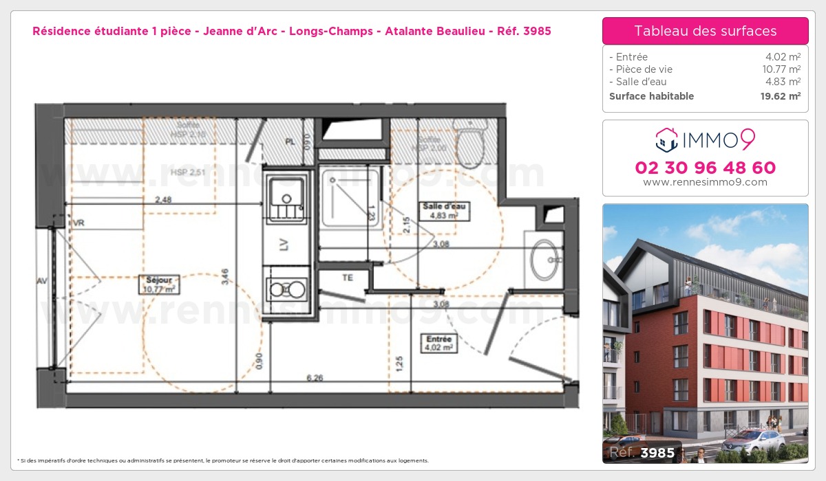 Plan et surfaces, Programme neuf Rennes : Jeanne d'Arc - Longs-Champs - Atalante Beaulieu Référence n° 3985