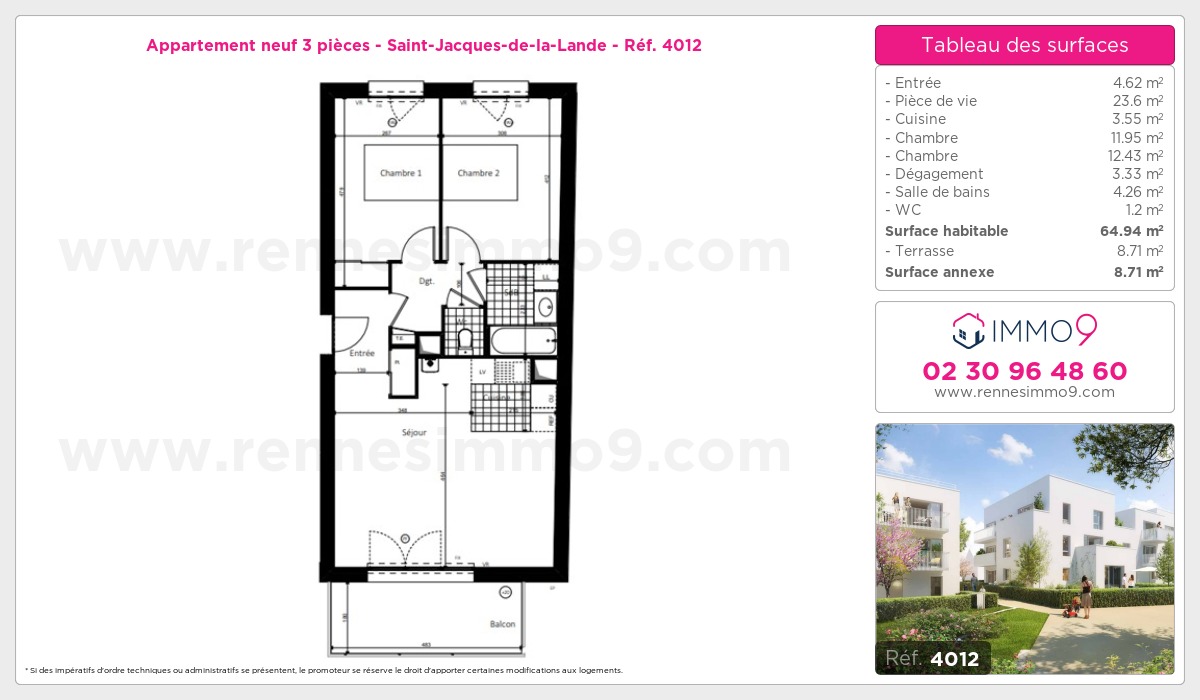Plan et surfaces, Programme neuf Saint-Jacques-de-la-Lande Référence n° 4012