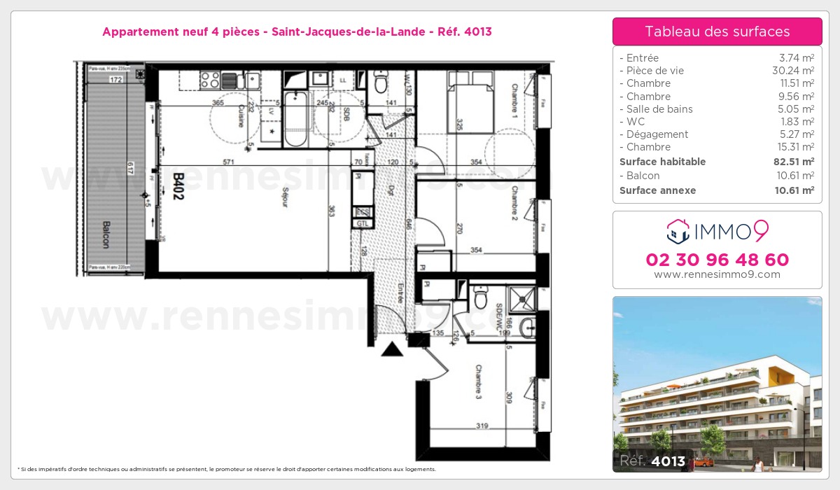 Plan et surfaces, Programme neuf Saint-Jacques-de-la-Lande Référence n° 4013