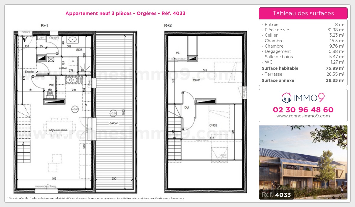 Plan et surfaces, Programme neuf Orgères Référence n° 4033