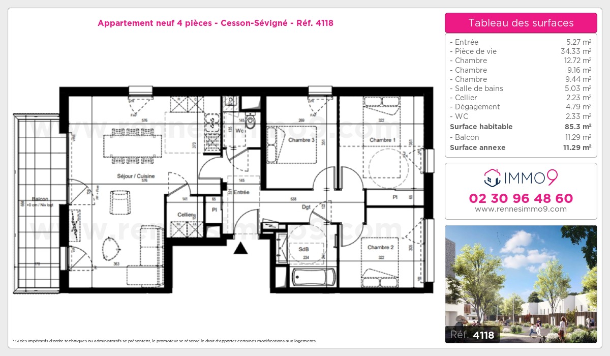 Plan et surfaces, Programme neuf Cesson-Sévigné Référence n° 4118