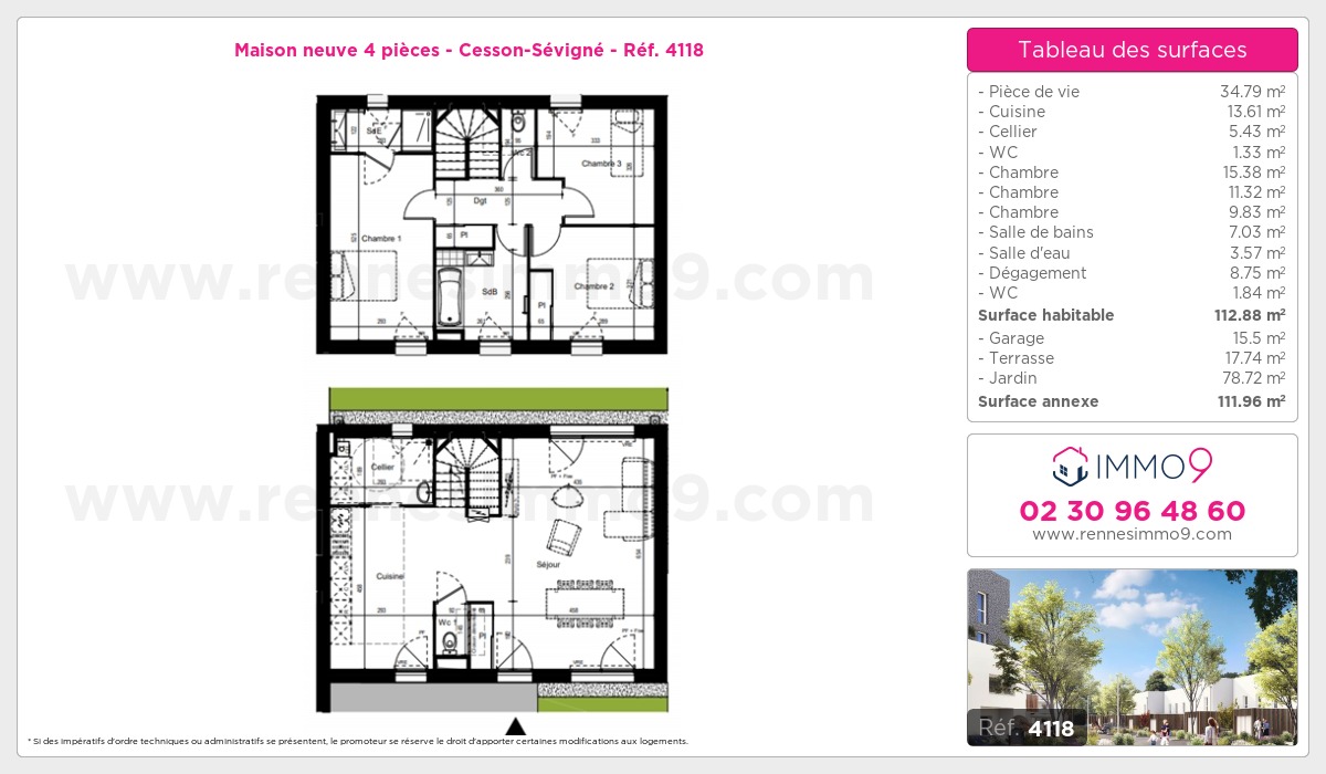 Plan et surfaces, Programme neuf Cesson-Sévigné Référence n° 4118