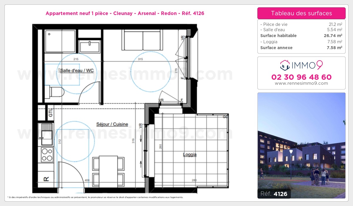 Plan et surfaces, Programme neuf Rennes : Cleunay - Arsenal - Redon Référence n° 4126