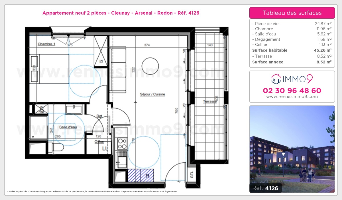 Plan et surfaces, Programme neuf Rennes : Cleunay - Arsenal - Redon Référence n° 4126