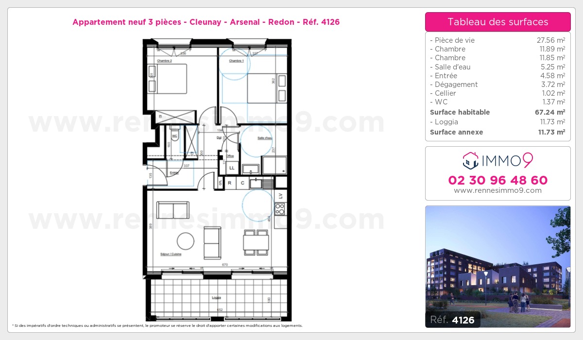 Plan et surfaces, Programme neuf Rennes : Cleunay - Arsenal - Redon Référence n° 4126