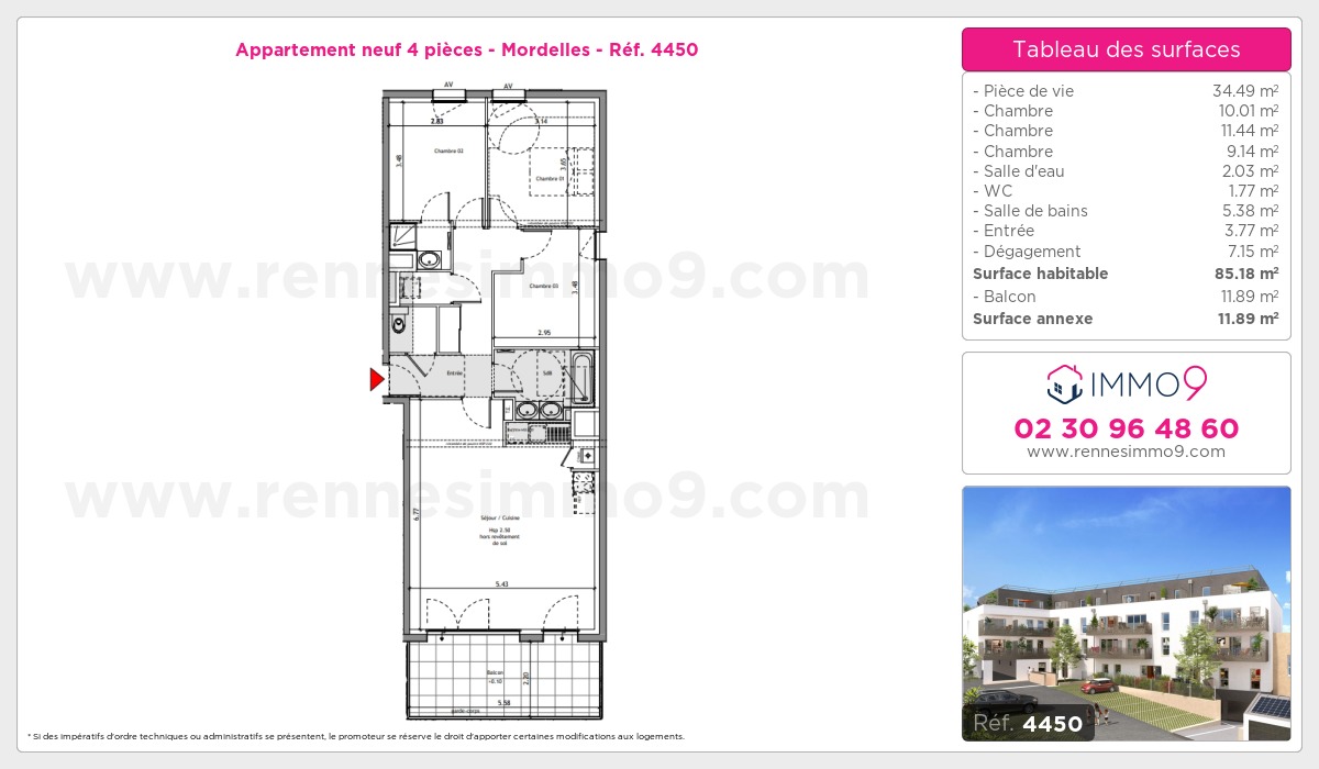 Plan et surfaces, Programme neuf Mordelles Référence n° 4450
