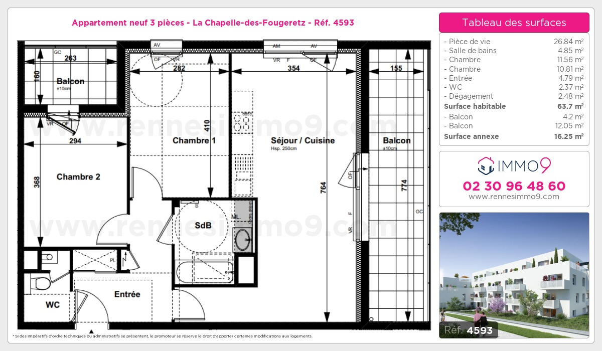 Plan et surfaces, Programme neuf Chapelle-des-Fougeretz Référence n° 4593