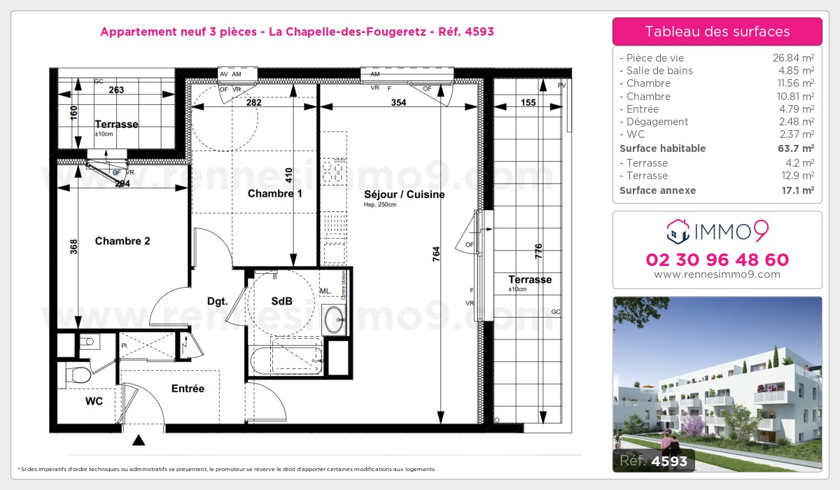 Plan et surfaces, Programme neuf Chapelle-des-Fougeretz Référence n° 4593