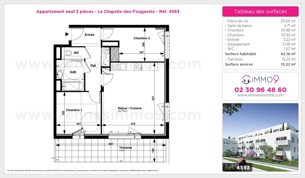 Plan et surfaces, Programme neuf Chapelle-des-Fougeretz Référence n° 4593