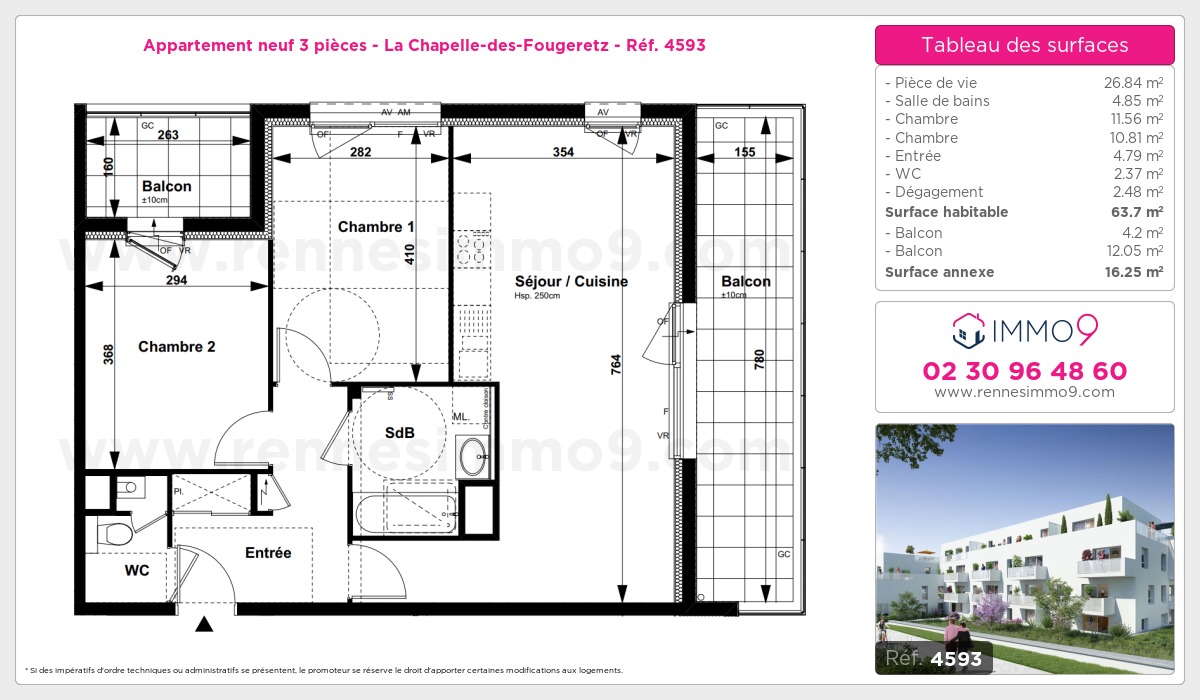 Plan et surfaces, Programme neuf Chapelle-des-Fougeretz Référence n° 4593