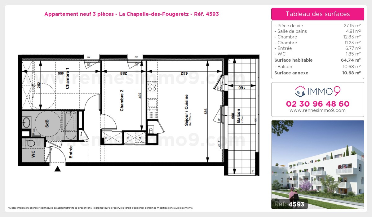Plan et surfaces, Programme neuf Chapelle-des-Fougeretz Référence n° 4593