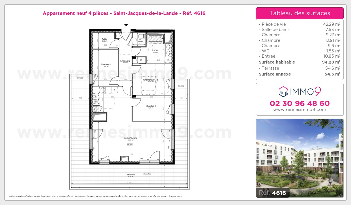 Plan et surfaces, Programme neuf Saint-Jacques-de-la-Lande Référence n° 4616