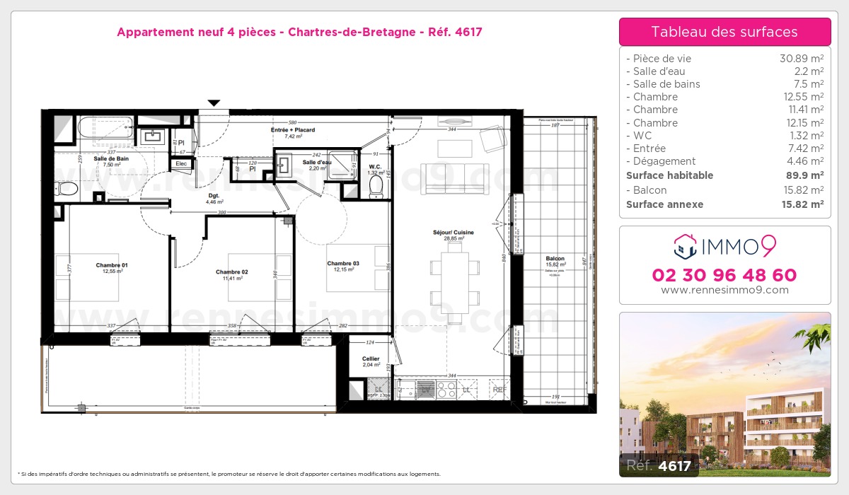Plan et surfaces, Programme neuf Chartres-de-Bretagne Référence n° 4617