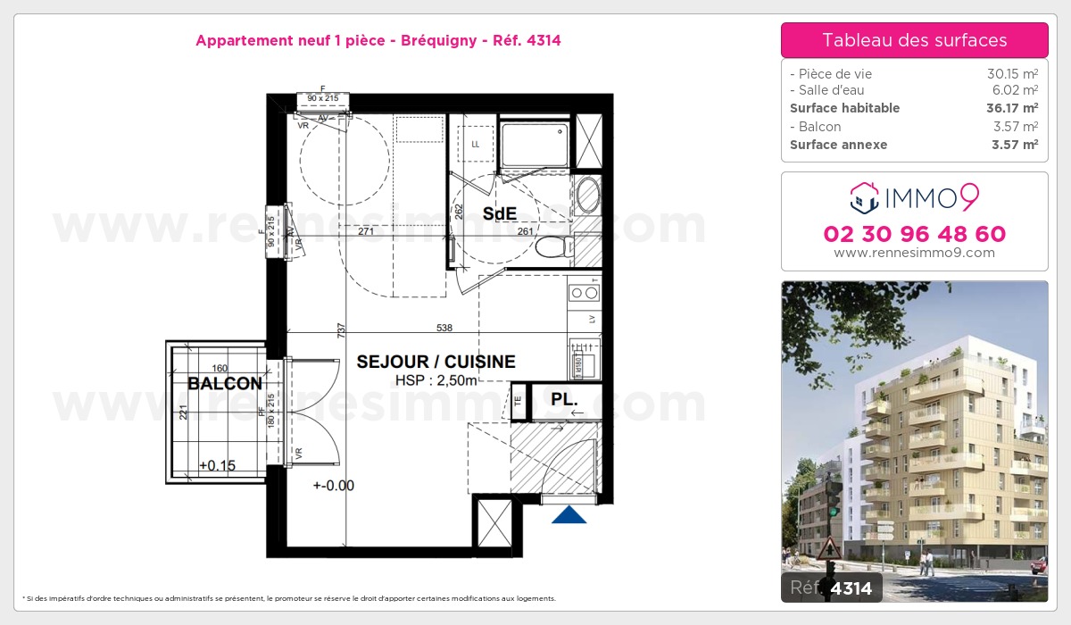 Plan et surfaces, Programme neuf Rennes : Bréquigny Référence n° 4314