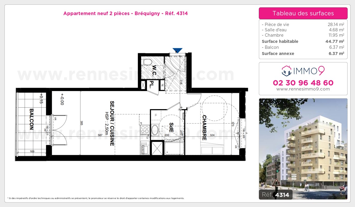 Plan et surfaces, Programme neuf Rennes : Bréquigny Référence n° 4314