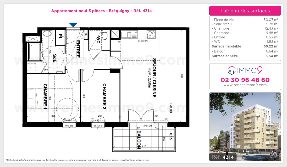 Plan et surfaces, Programme neuf Rennes : Bréquigny Référence n° 4314