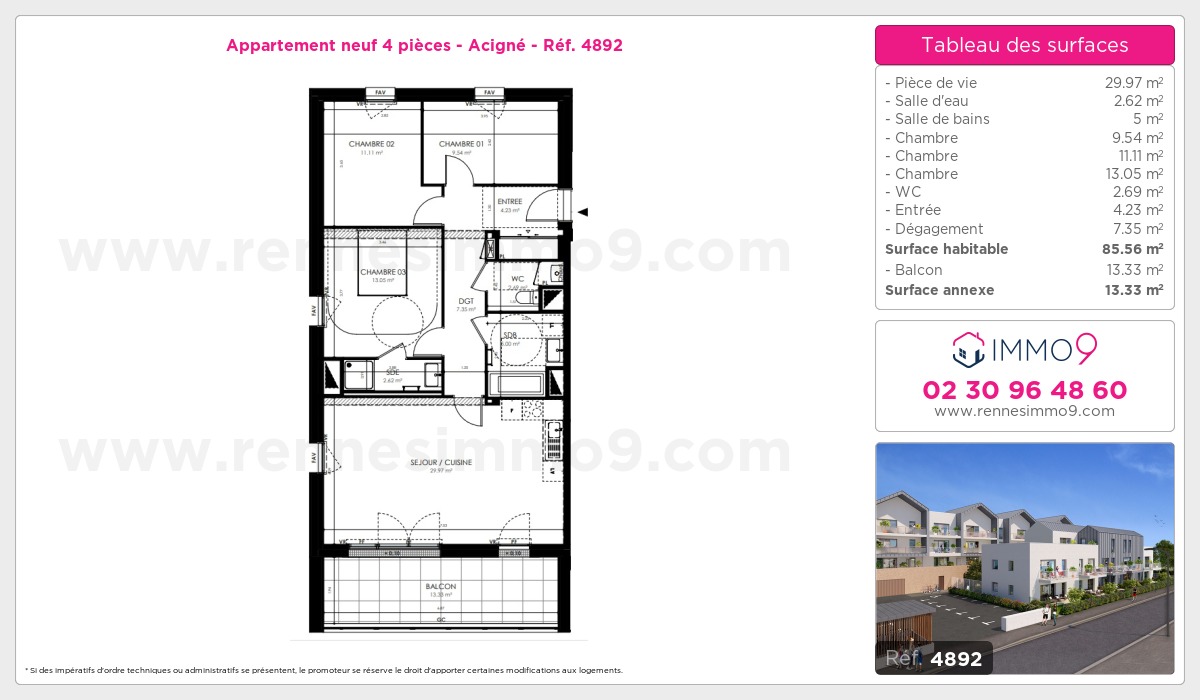 Plan et surfaces, Programme neuf Acigné Référence n° 4892