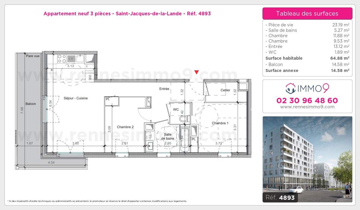 Plan et surfaces, Programme neuf Saint-Jacques-de-la-Lande Référence n° 4893