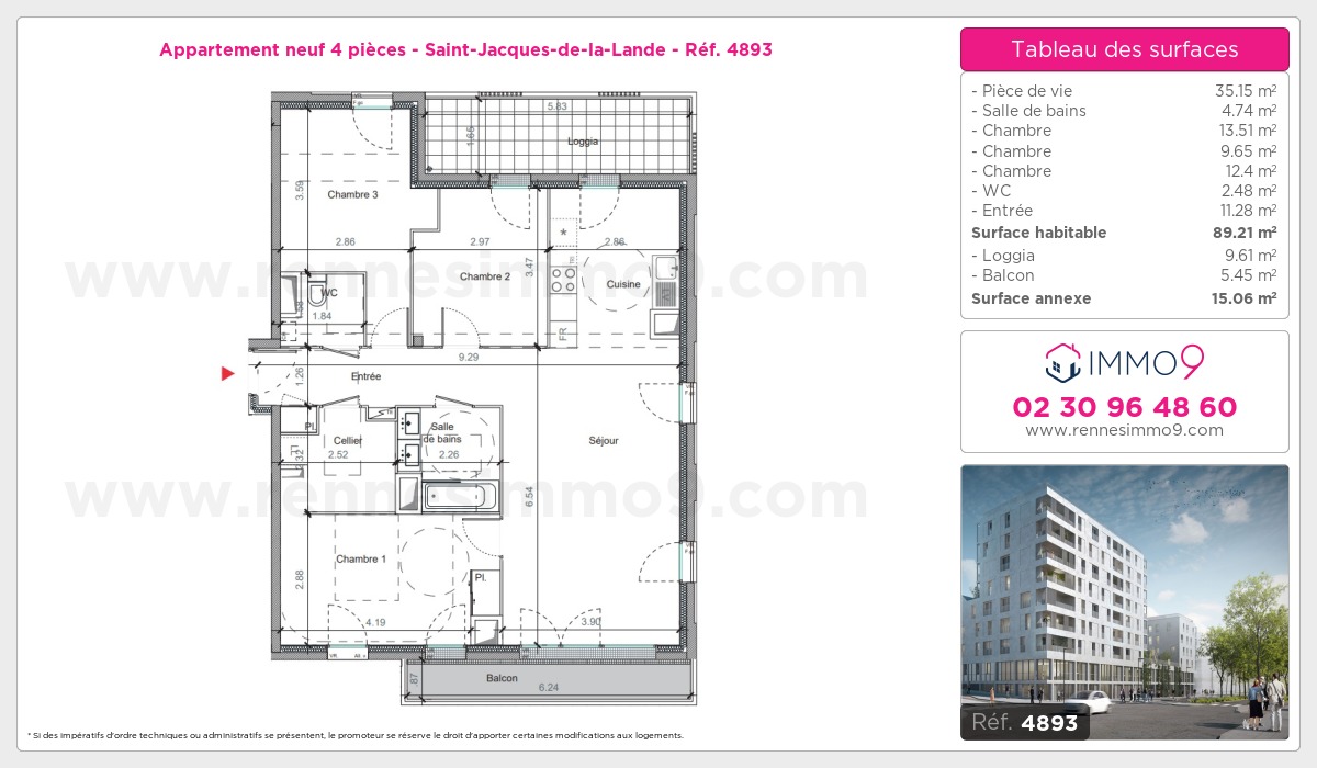 Plan et surfaces, Programme neuf Saint-Jacques-de-la-Lande Référence n° 4893