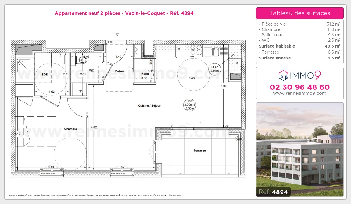 Plan et surfaces, Programme neuf Vezin-le-Coquet Référence n° 4894