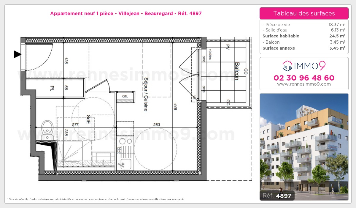 Plan et surfaces, Programme neuf Rennes : Villejean - Beauregard Référence n° 4897