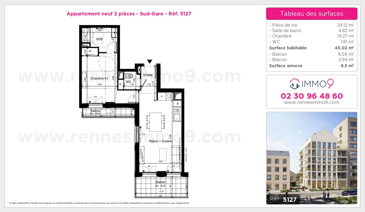 Plan et surfaces, Programme neuf Rennes : Sud-Gare Référence n° 5127