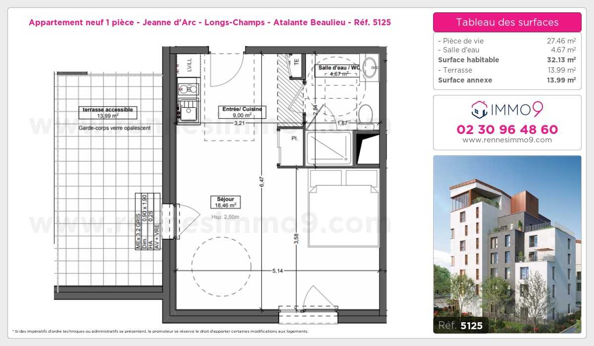 Plan et surfaces, Programme neuf Rennes : Jeanne d'Arc - Longs-Champs - Atalante Beaulieu Référence n° 5125