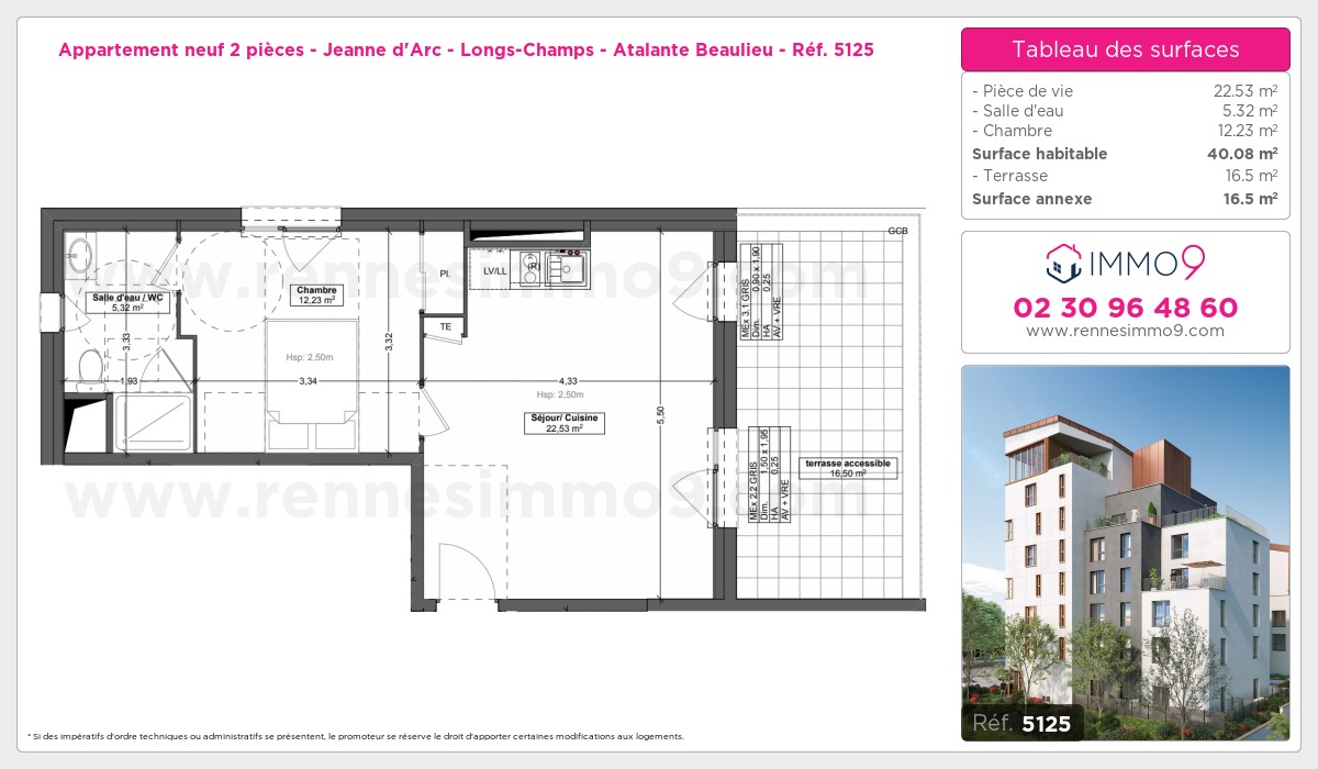 Plan et surfaces, Programme neuf Rennes : Jeanne d'Arc - Longs-Champs - Atalante Beaulieu Référence n° 5125