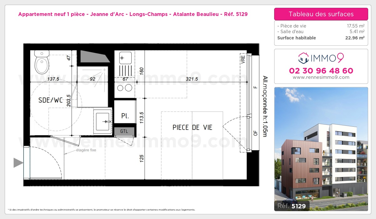 Plan et surfaces, Programme neuf Rennes : Jeanne d'Arc - Longs-Champs - Atalante Beaulieu Référence n° 5129