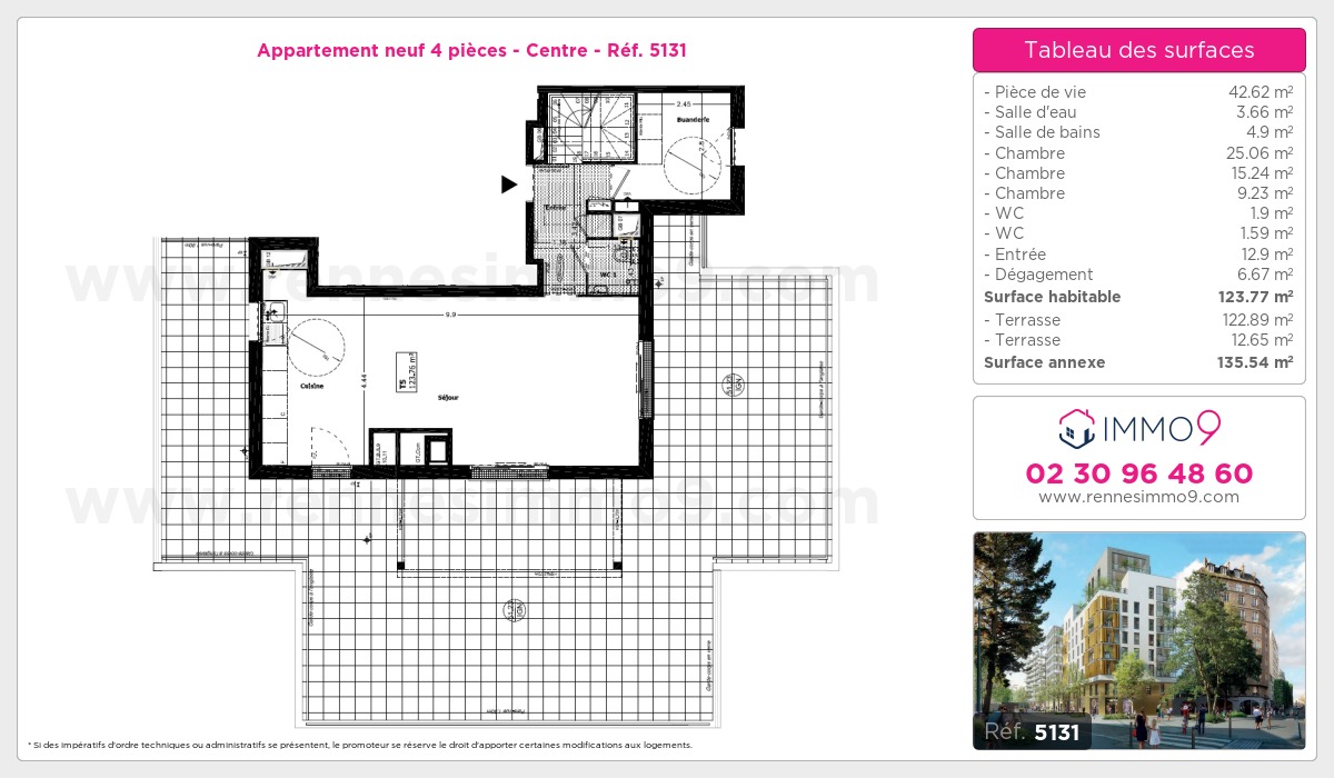 Plan et surfaces, Programme neuf Rennes : Centre Référence n° 5131