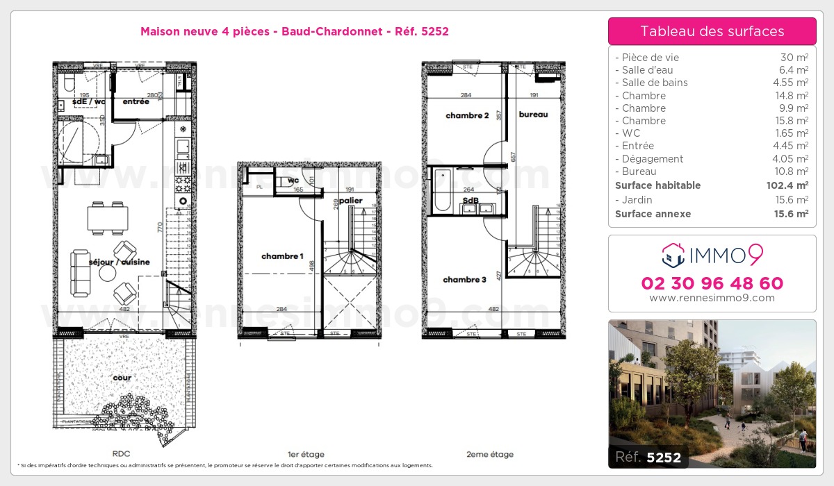 Plan et surfaces, Programme neuf Rennes : Baud-Chardonnet Référence n° 5252