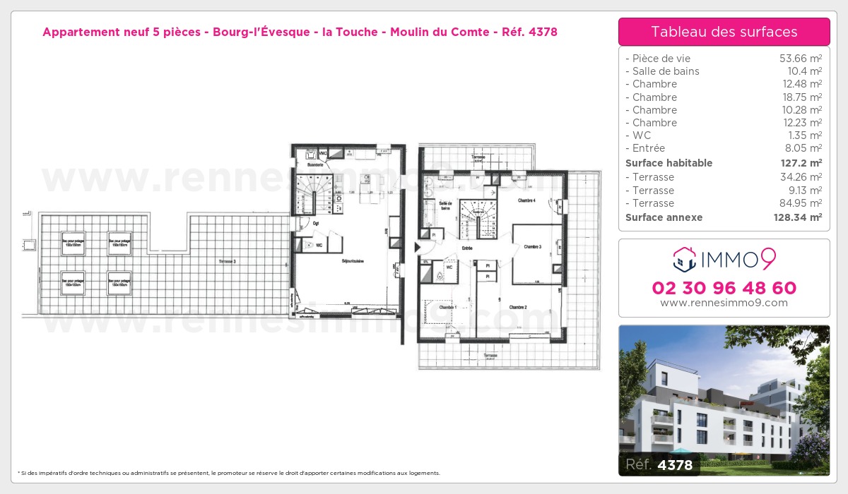 Plan et surfaces, Programme neuf Rennes : Bourg-l'Évesque - la Touche - Moulin du Comte Référence n° 5253