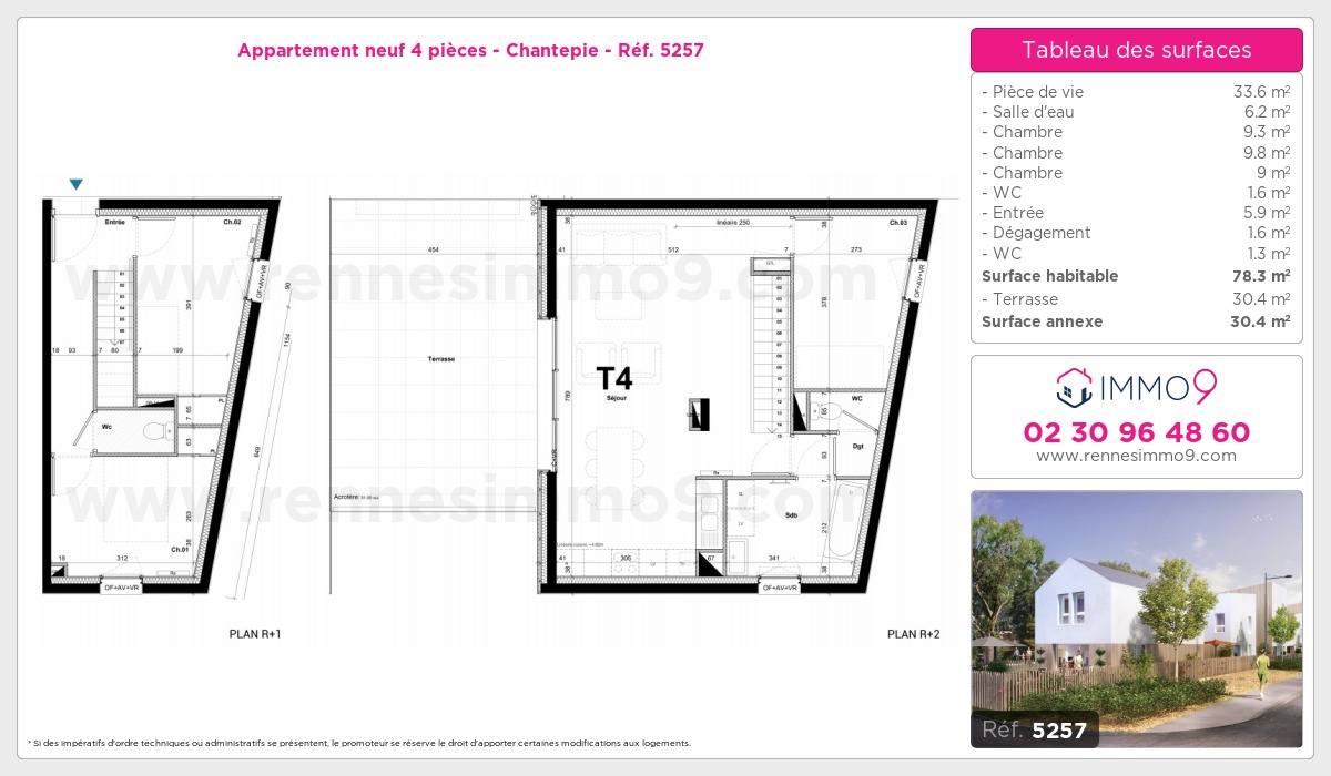 Plan et surfaces, Programme neuf Chantepie Référence n° 5257