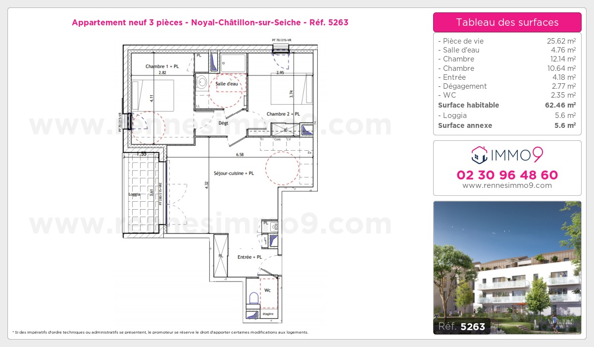 Plan et surfaces, Programme neuf Noyal-Châtillon-sur-Seiche Référence n° 5263