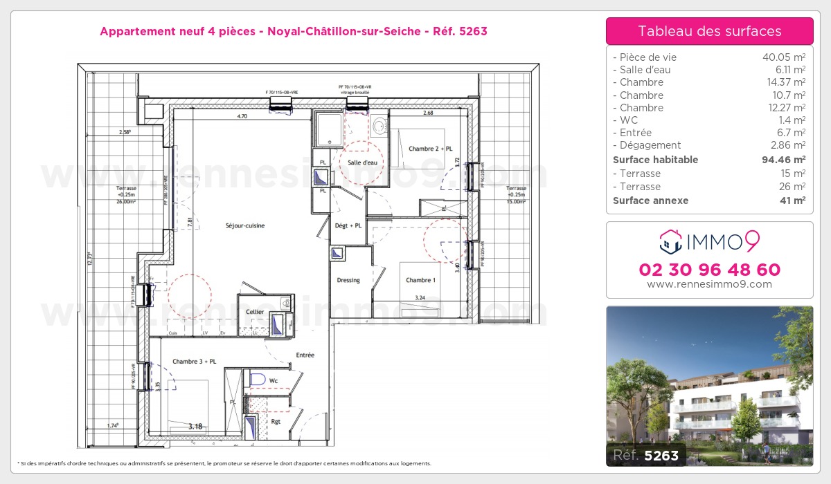 Plan et surfaces, Programme neuf Noyal-Châtillon-sur-Seiche Référence n° 5263