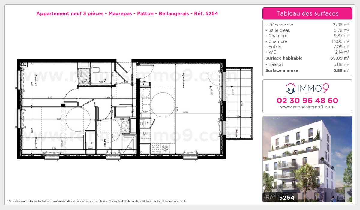 Plan et surfaces, Programme neuf Rennes : Maurepas - Patton - Bellangerais Référence n° 5264