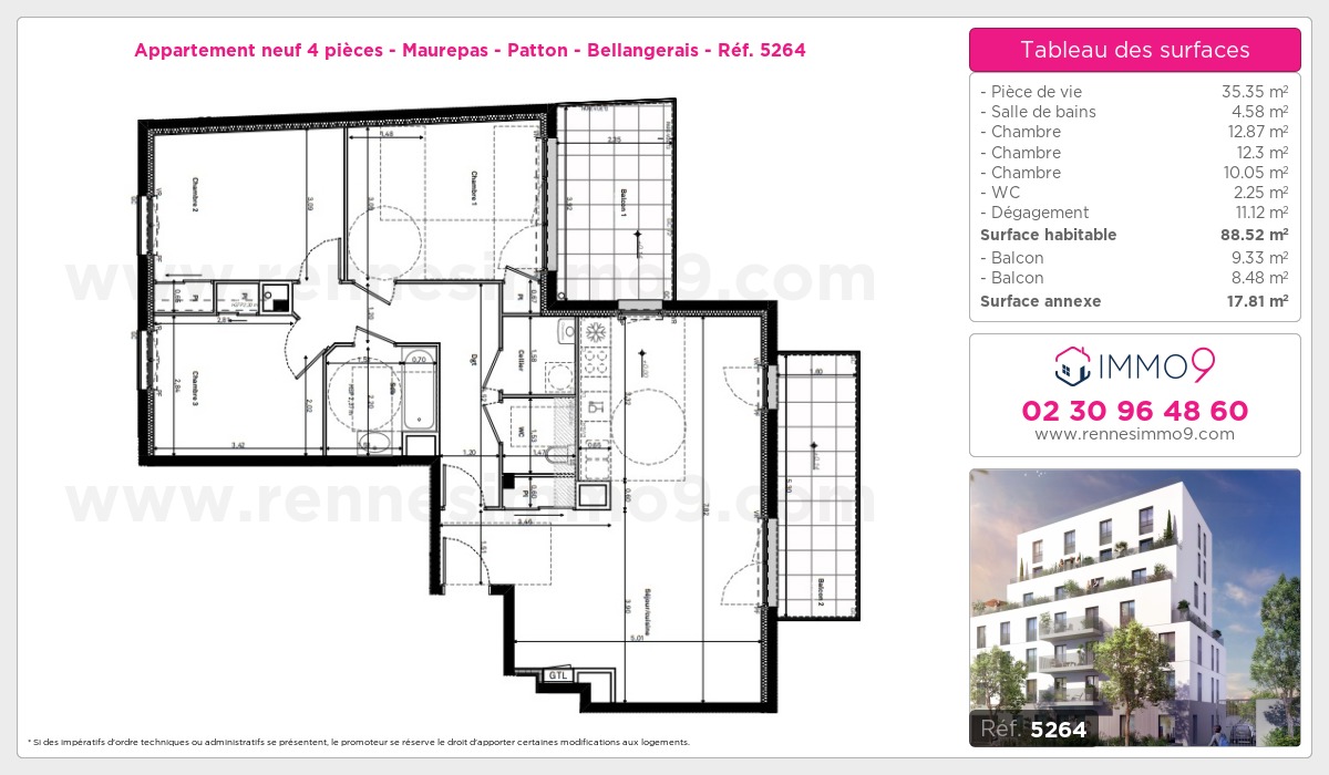 Plan et surfaces, Programme neuf Rennes : Maurepas - Patton - Bellangerais Référence n° 5264