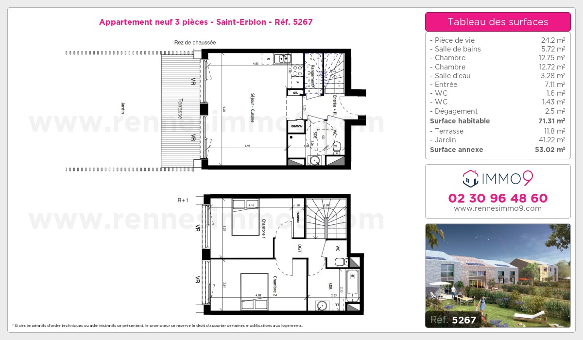 Plan et surfaces, Programme neuf Saint-Erblon Référence n° 5267