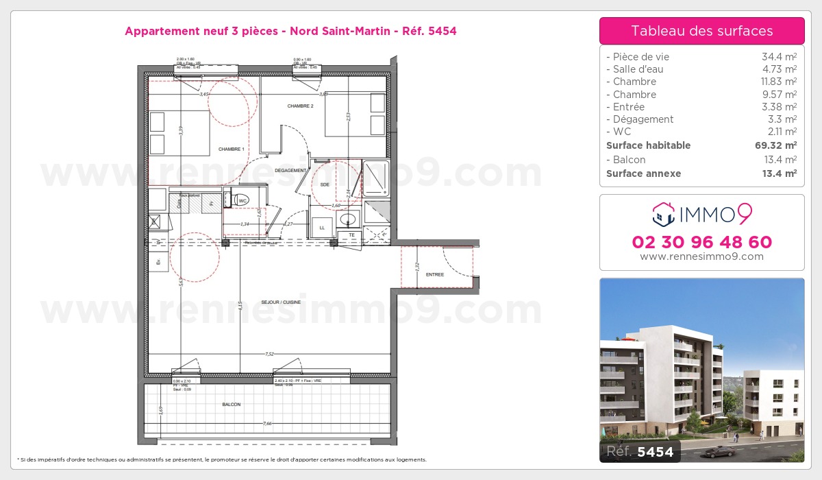 Plan et surfaces, Programme neuf Rennes : Nord Saint-Martin Référence n° 5454