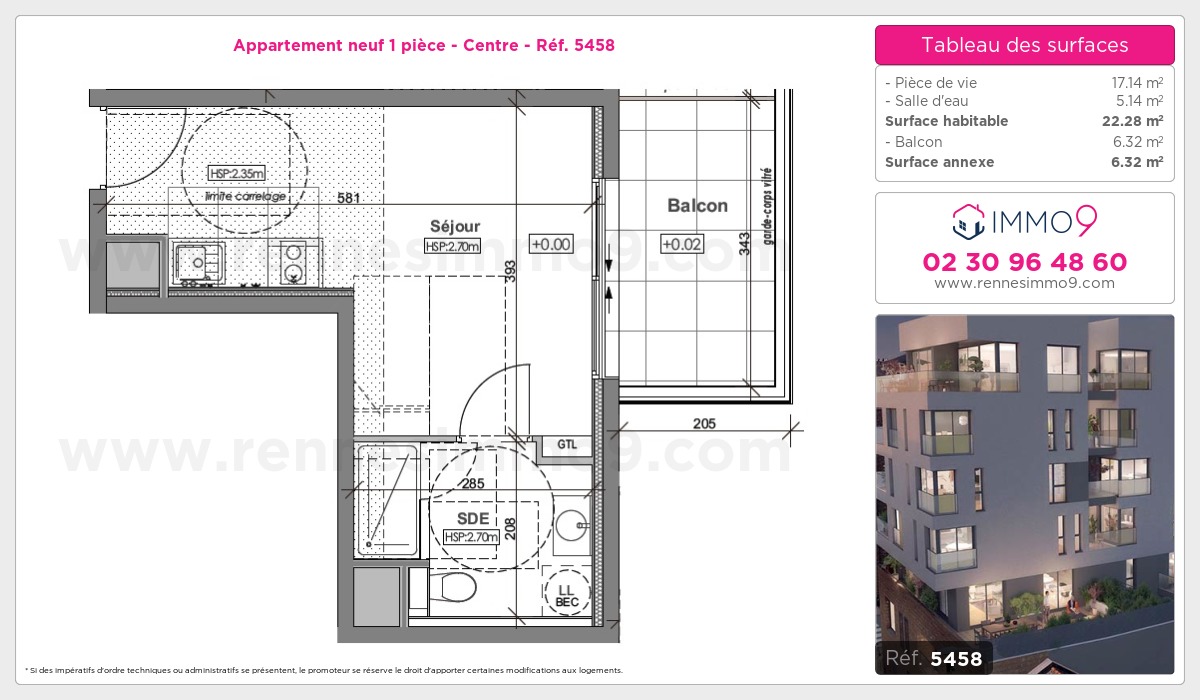 Plan et surfaces, Programme neuf Rennes : Centre Référence n° 5458