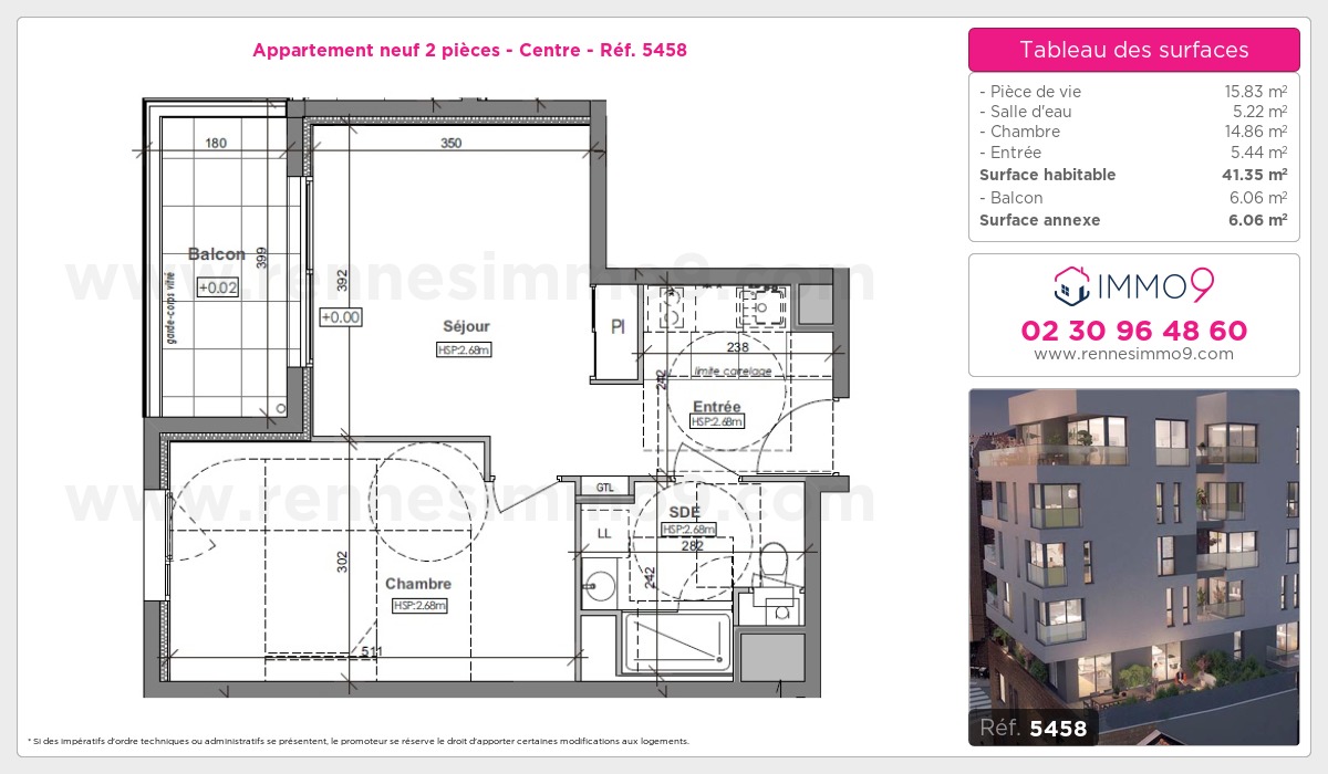 Plan et surfaces, Programme neuf Rennes : Centre Référence n° 5458